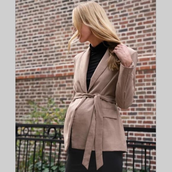 NWT maternity belted blazer collar khaki - Picture 4 of 5